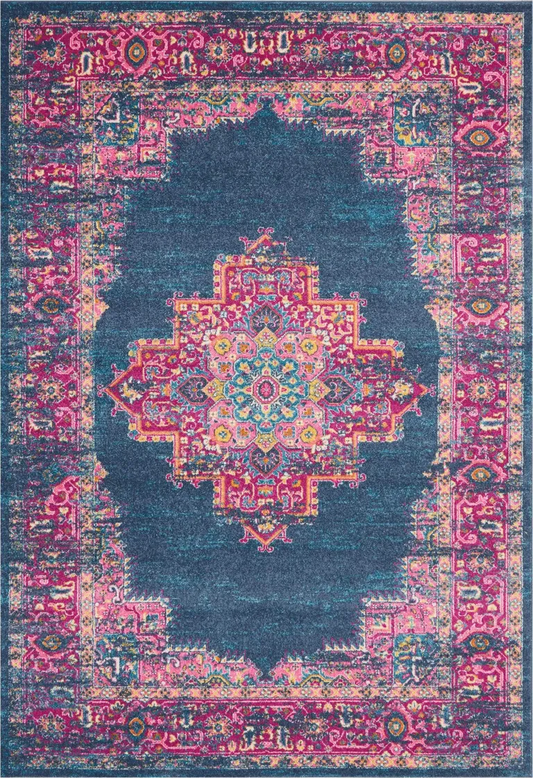 Blue and Pink Medallion Area Rug Photo 1