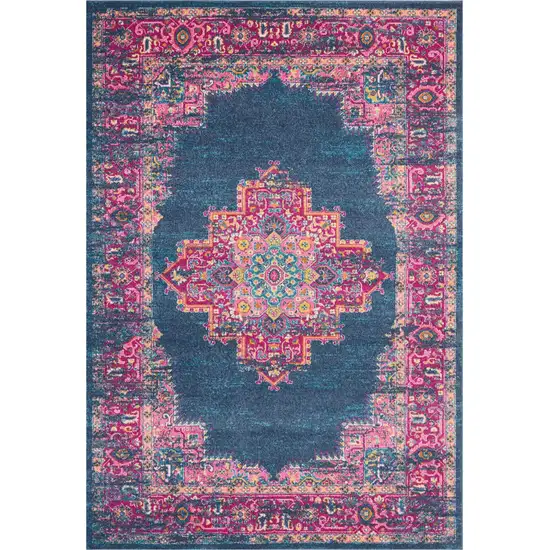 Blue and Pink Medallion Area Rug Photo 1