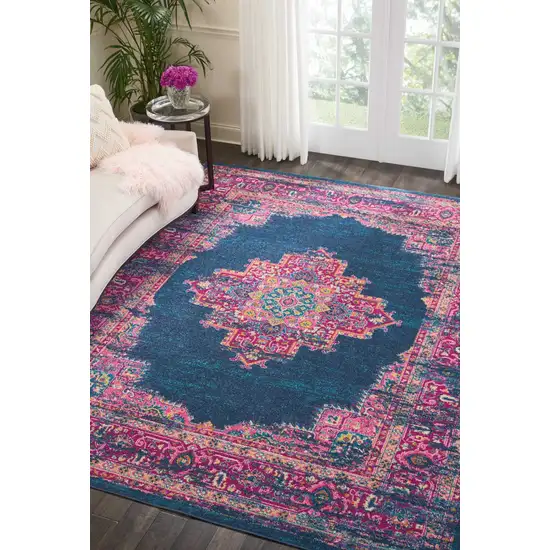 Blue and Pink Medallion Area Rug Photo 5