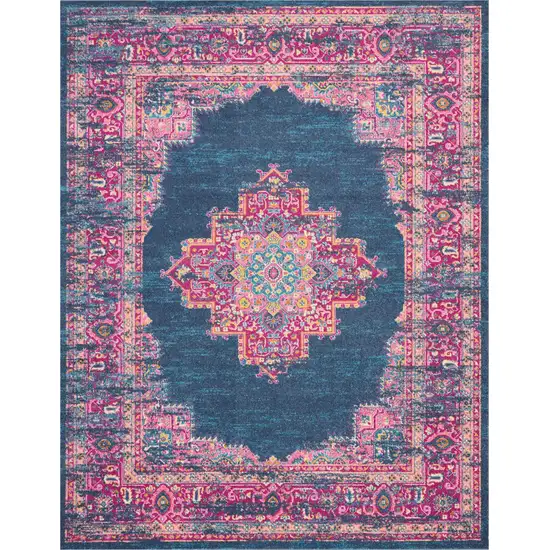 Blue And Pink Medallion Distressed Area Rug Photo 3