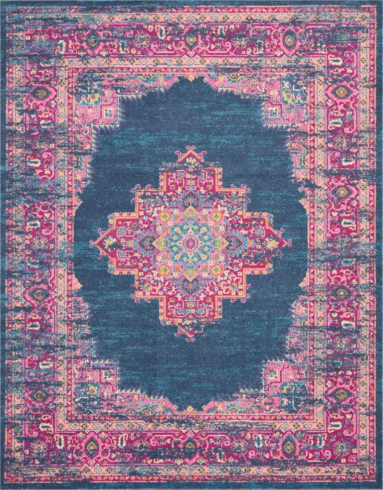 Blue and Pink Medallion Area Rug Photo 2