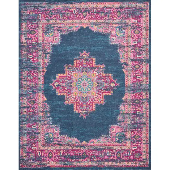 Blue and Pink Medallion Area Rug Photo 1