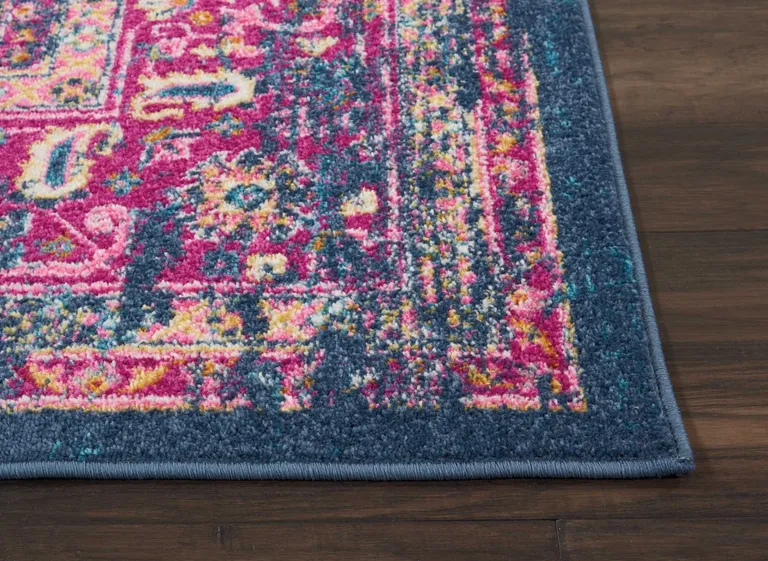 Blue and Pink Medallion Area Rug Photo 1