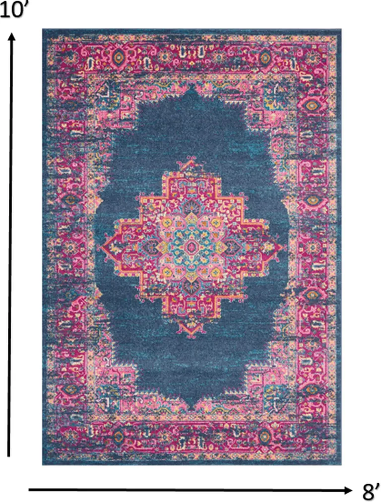 Blue and Pink Medallion Area Rug Photo 4