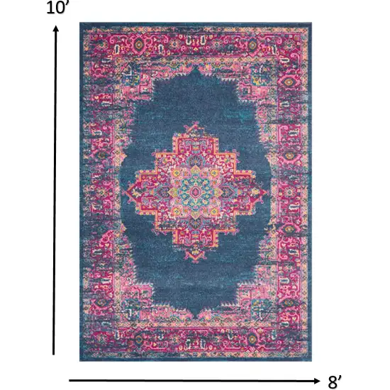 Blue and Pink Medallion Area Rug Photo 3