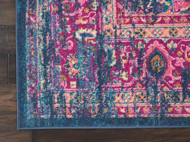 Blue and Pink Medallion Area Rug Photo 5