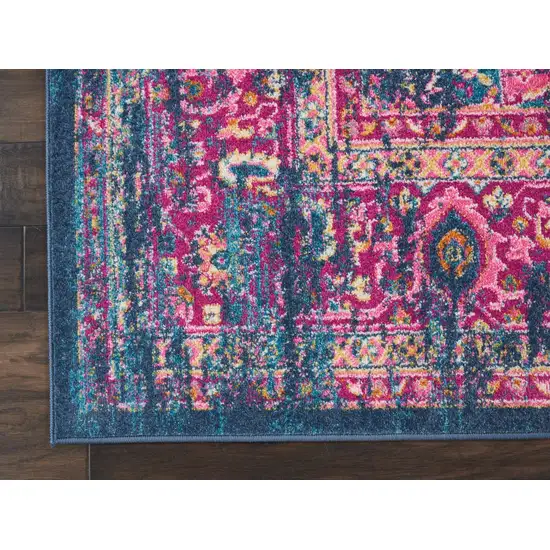 Blue and Pink Medallion Area Rug Photo 4