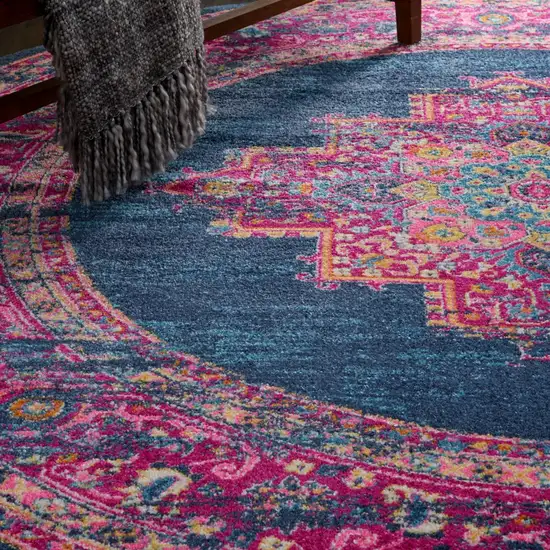 Blue and Pink Medallion Area Rug Photo 6