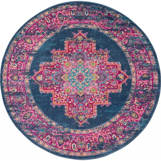 Blue and Pink Medallion Area Rug Photo 2