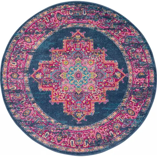 Blue and Pink Medallion Area Rug Photo 1