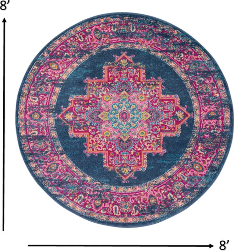 Blue and Pink Medallion Area Rug Photo 3