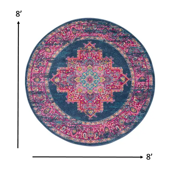 Blue and Pink Medallion Area Rug Photo 3