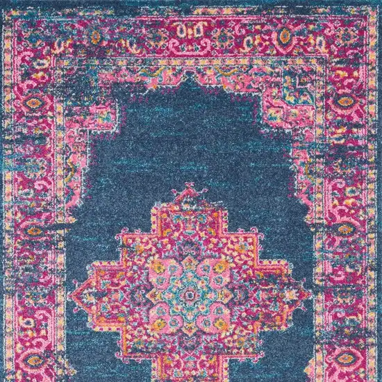 Blue And Pink Medallion Distressed Area Rug Photo 7