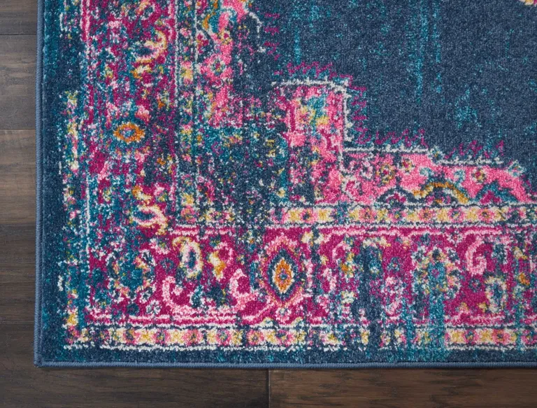 Blue and Pink Medallion Area Rug Photo 3