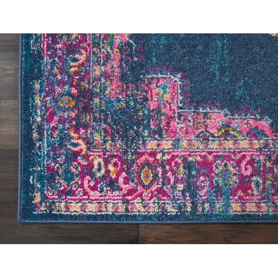 Blue and Pink Medallion Area Rug Photo 3