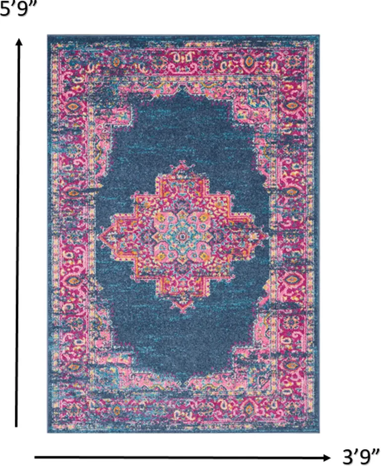 Blue and Pink Medallion Area Rug Photo 2