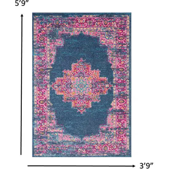 Blue and Pink Medallion Area Rug Photo 2