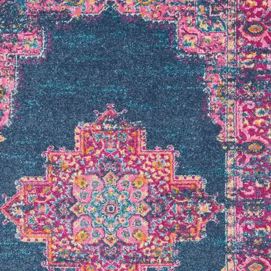 Blue And Pink Medallion Distressed Area Rug Photo 6