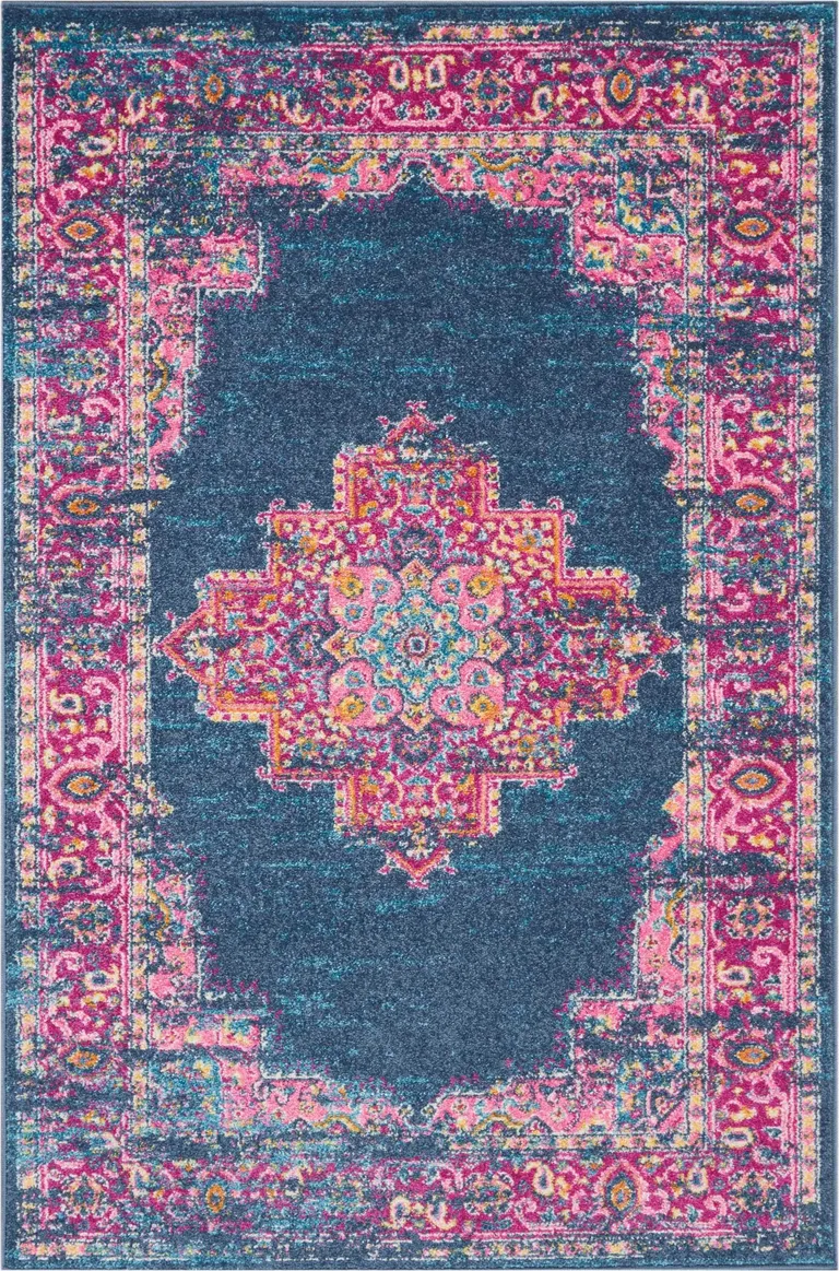 Blue and Pink Medallion Area Rug Photo 1