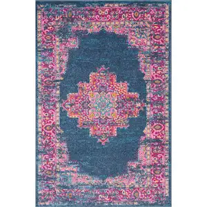 Photo of Blue and Pink Medallion Area Rug