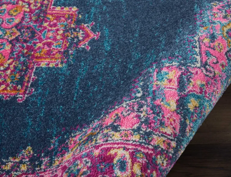 Blue and Pink Medallion Area Rug Photo 4