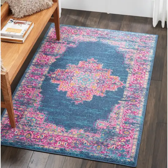 Blue and Pink Medallion Area Rug Photo 6