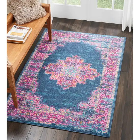 Blue and Pink Medallion Area Rug Photo 5