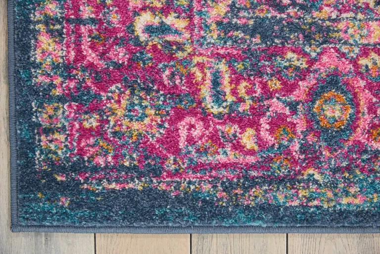 Blue and Pink Medallion Area Rug Photo 2