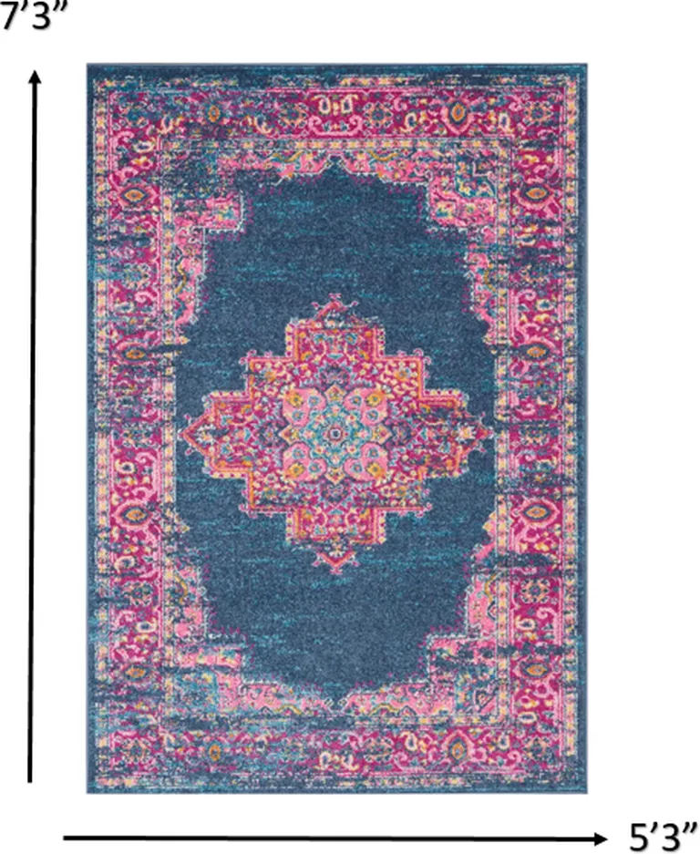 Blue and Pink Medallion Area Rug Photo 3