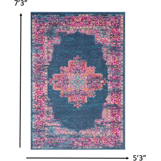 Blue and Pink Medallion Area Rug Photo 3