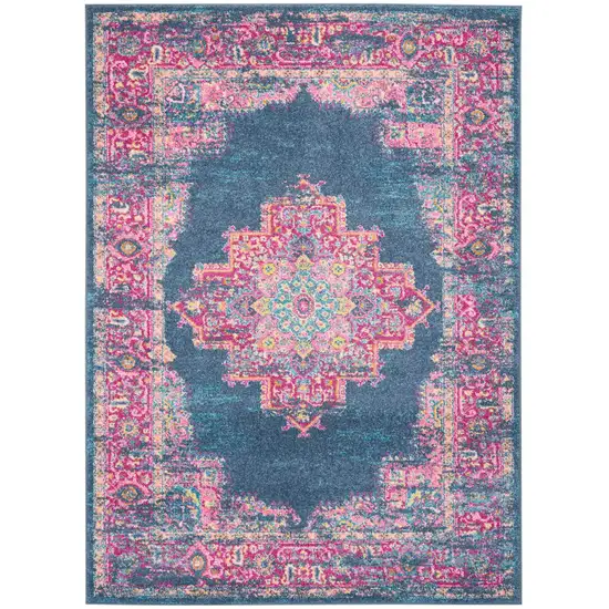 Blue And Pink Medallion Distressed Area Rug Photo 2