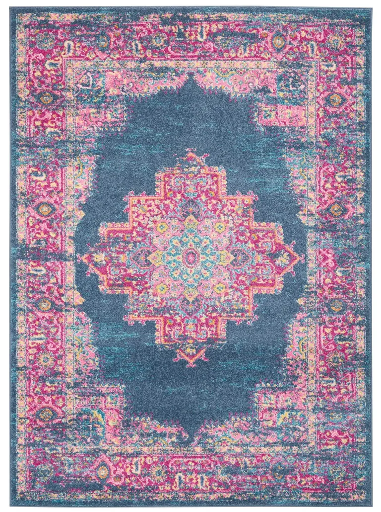 Blue and Pink Medallion Area Rug Photo 1