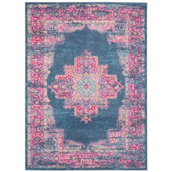 Blue and Pink Medallion Area Rug Photo 1