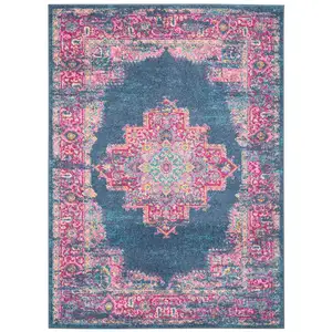 Photo of Blue and Pink Medallion Area Rug