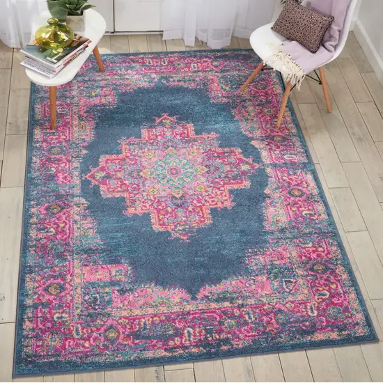 Blue and Pink Medallion Area Rug Photo 6