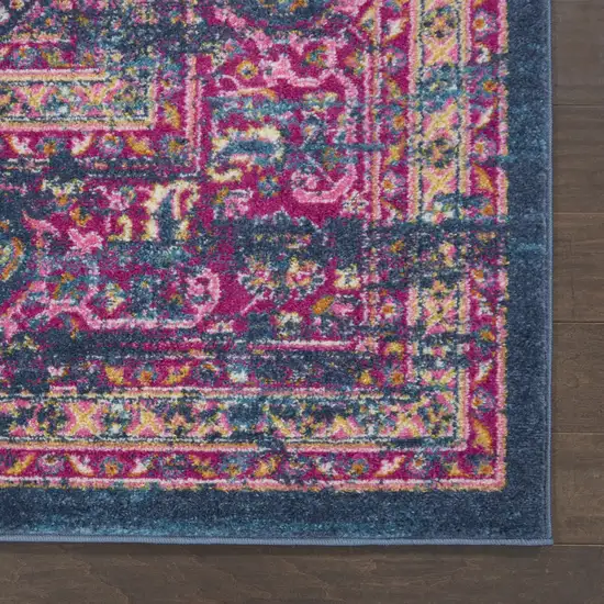 Blue And Pink Medallion Distressed Area Rug Photo 8