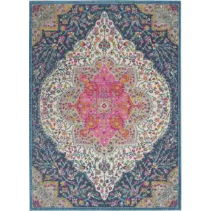 Photo of Blue and Pink Medallion Area Rug