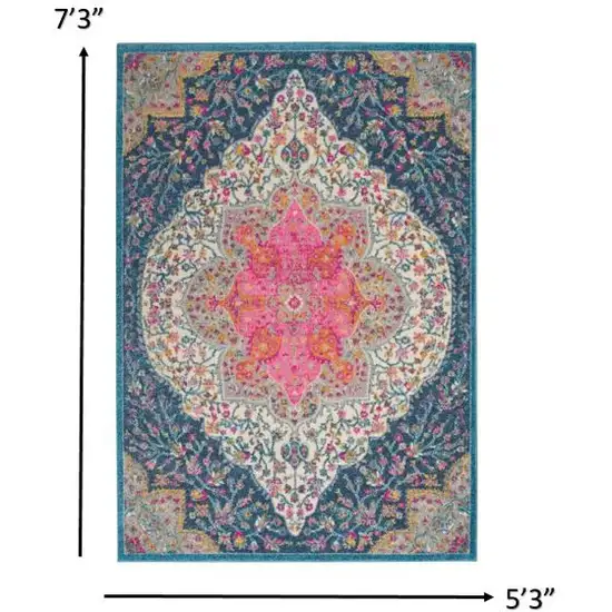 Blue and Pink Medallion Area Rug Photo 3