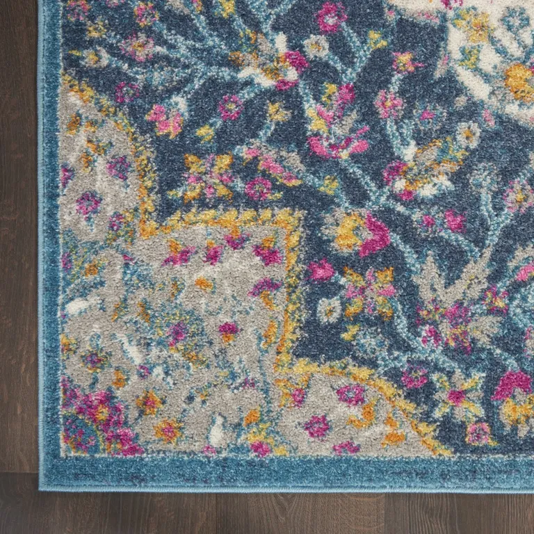 Blue and Pink Medallion Area Rug Photo 4