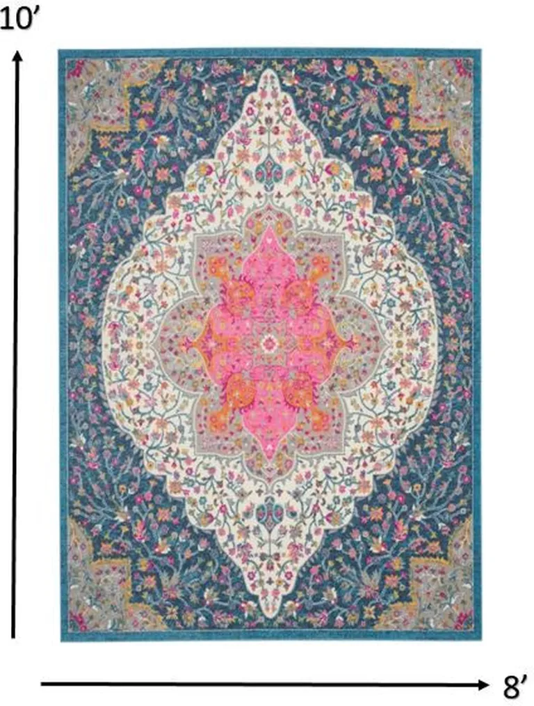 Blue and Pink Medallion Area Rug Photo 4