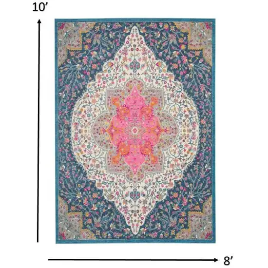 Blue and Pink Medallion Area Rug Photo 4