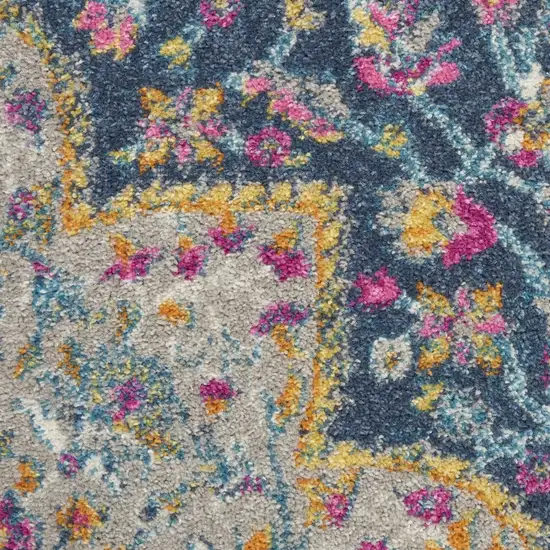 Blue and Pink Medallion Area Rug Photo 3