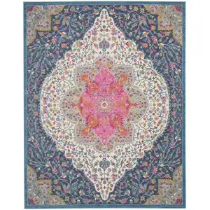 Photo of Blue and Pink Medallion Area Rug