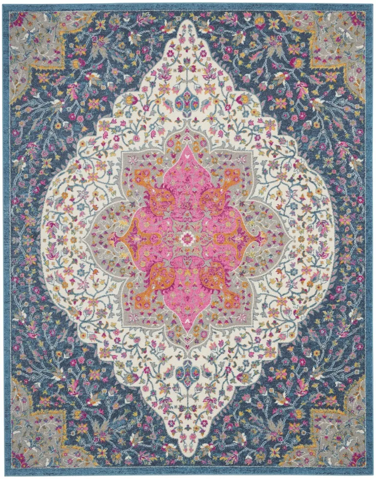 Blue and Pink Medallion Area Rug Photo 1