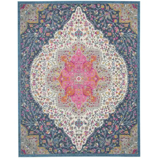 Blue and Pink Medallion Area Rug Photo 1