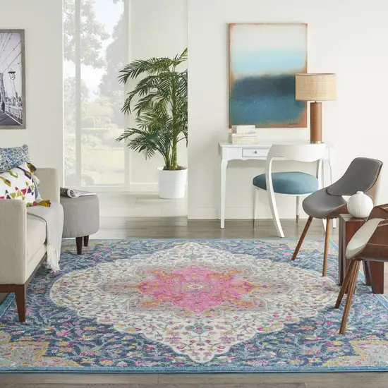 Blue and Pink Medallion Area Rug Photo 6