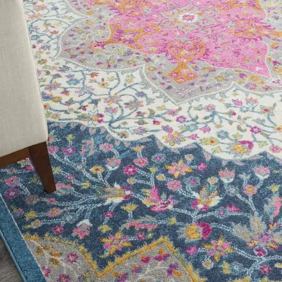 Blue and Pink Medallion Area Rug Photo 2