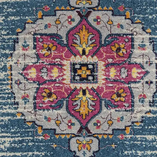 Blue and Pink Medallion Power Loom Area Rug Photo 4