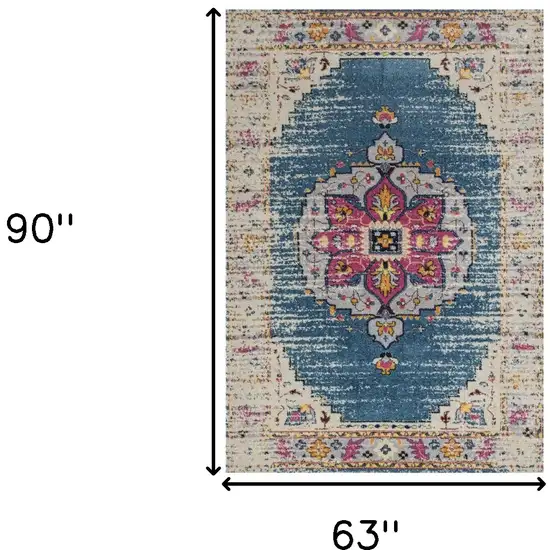 Blue and Pink Medallion Power Loom Area Rug Photo 7