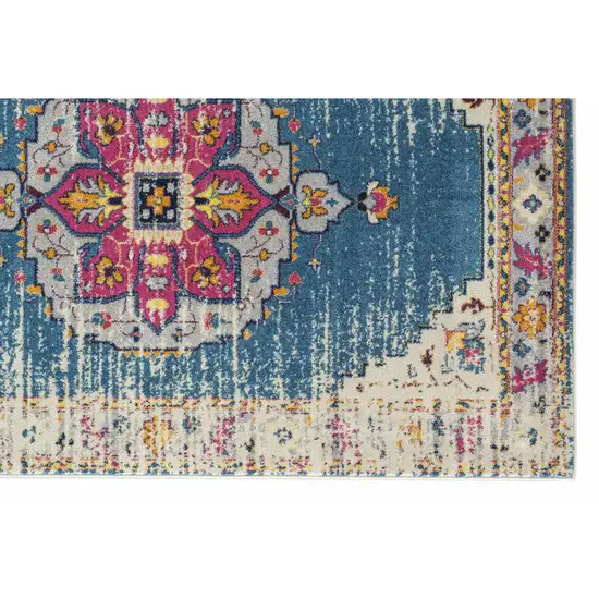 Blue and Pink Medallion Power Loom Area Rug Photo 2